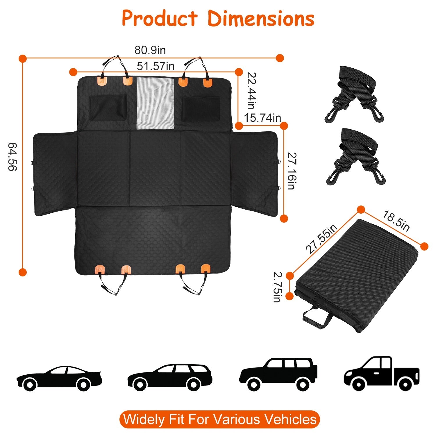 600D Waterproof Dog Car Seat Cover – Back Seat Protector with Side Flaps