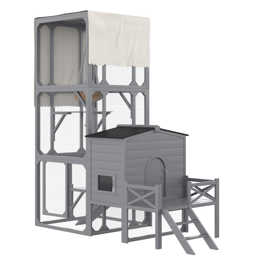 Catio Outdoor Cat House with Platforms, Swing, and Removable Cover