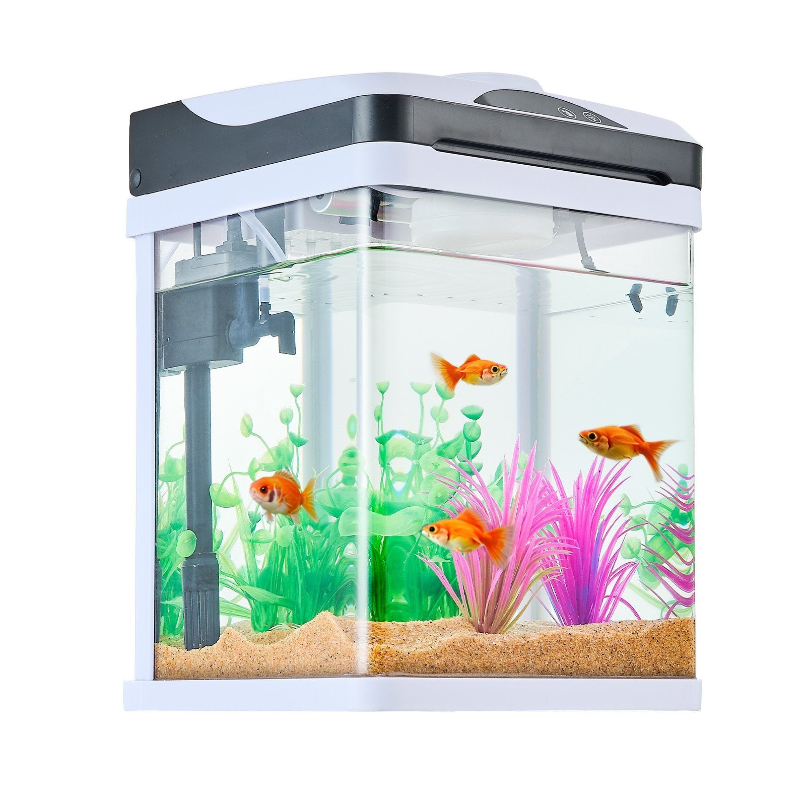 2 Gallon Fish Tank Aquarium LED Smart Square Clear Glass 7 Color Self Cleaning