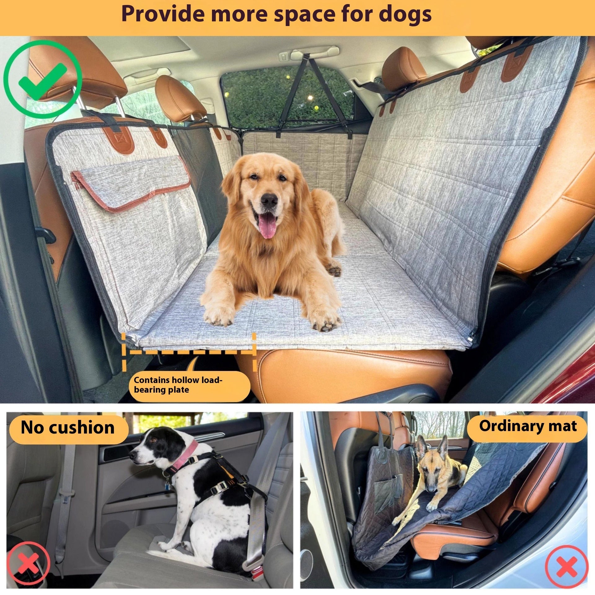 Supportive Car Dog Bed for Rear Seat – Widened Base & Pet Comfort Pad
