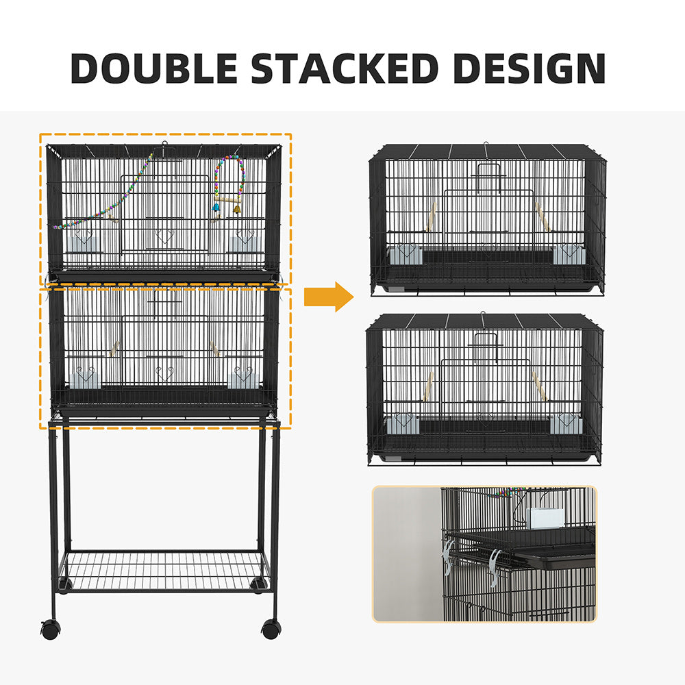 Double Stackable Bird Cage On Wheels With Stand, For Canaries