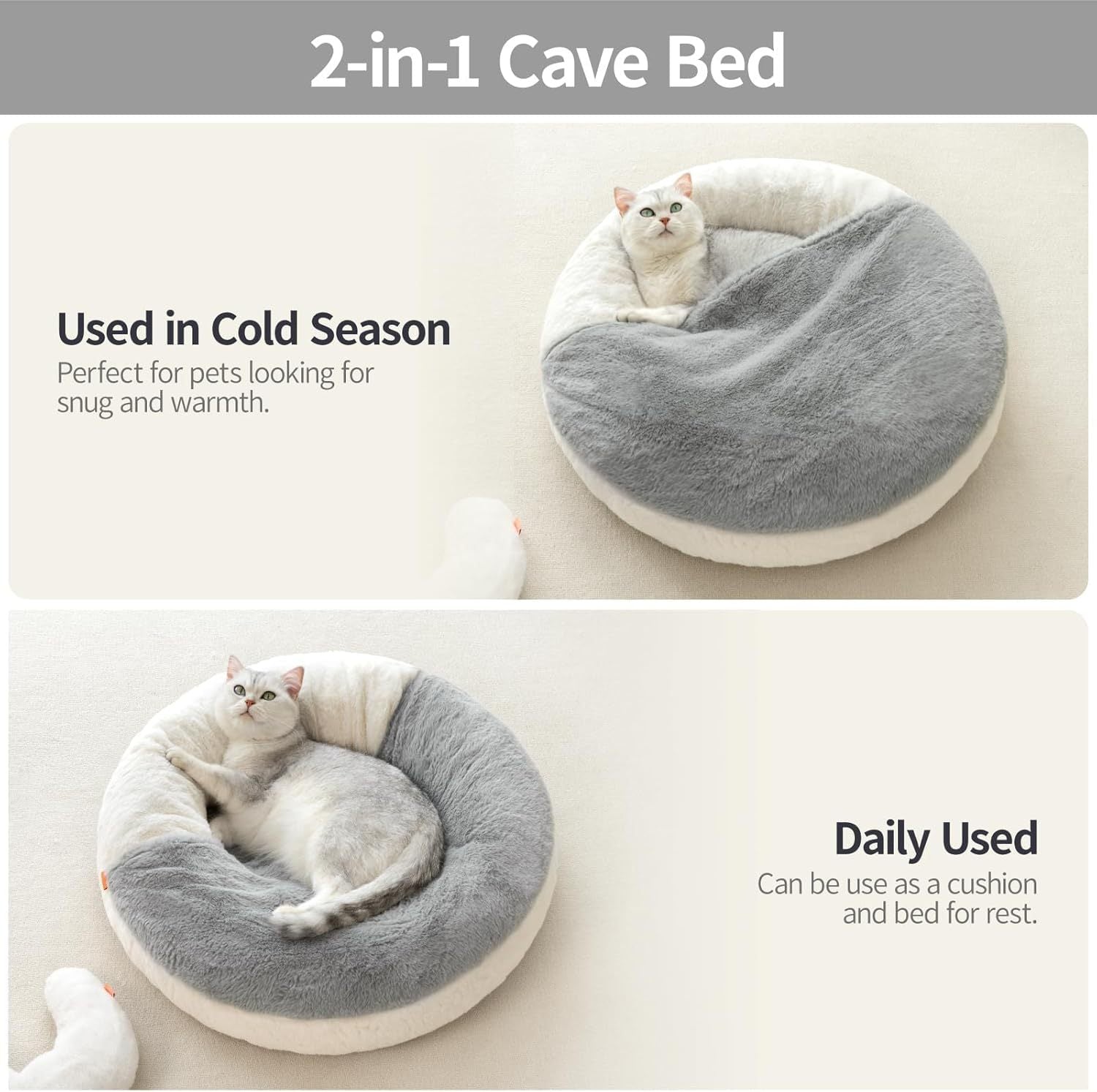 Washable Pet Bed With Blanket & Non-Slip Base For Cats & Small Dogs 22'' X 22'', White