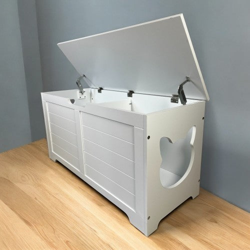 White Cat Litter Box Furniture with Top Opening, Hidden Washroom Cabinet for Large Cats