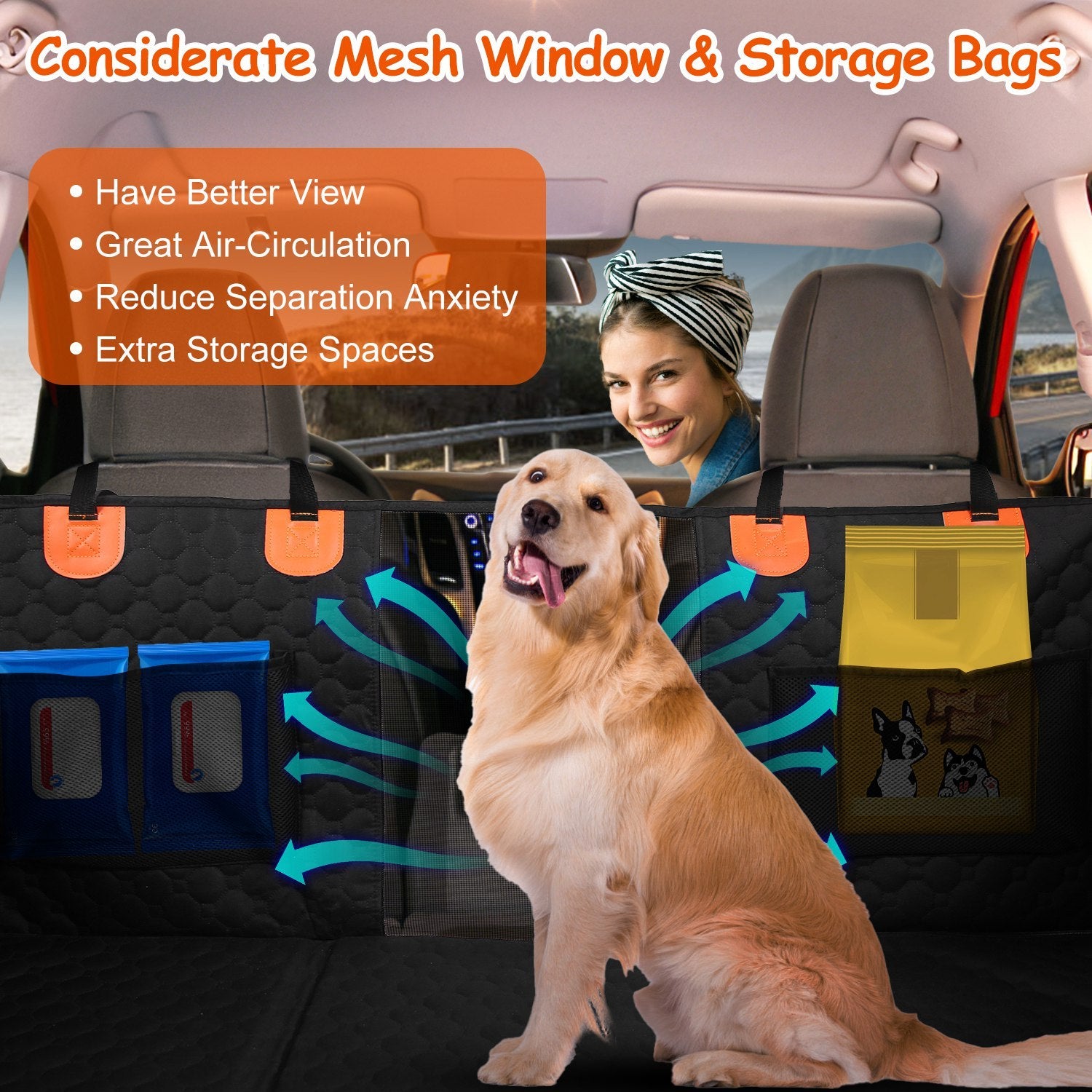600D Waterproof Dog Car Seat Cover – Back Seat Protector with Side Flaps