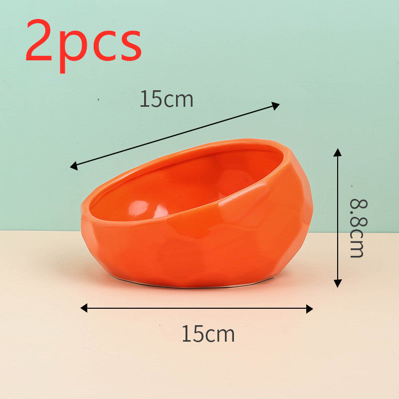 Oblique Mouth Ceramic Pet Bowl – Cat & Dog Food & Water Dish