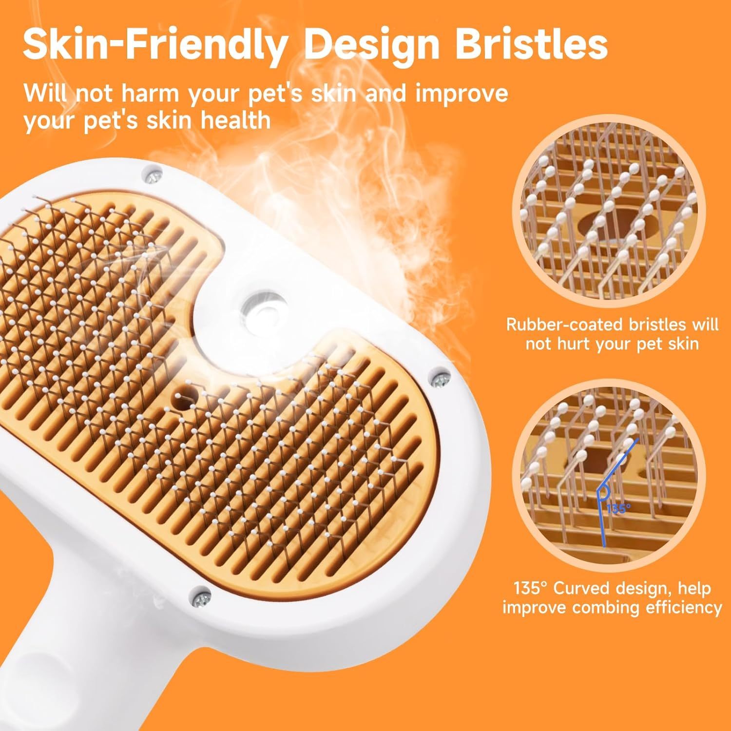 Universal Pet Steam Brush For Cat And Dog, 3-in-1 Spray Hair Removal Comb