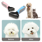 Double-Sided Pet Grooming Brush and Deshedding Rake for Dogs and Cats