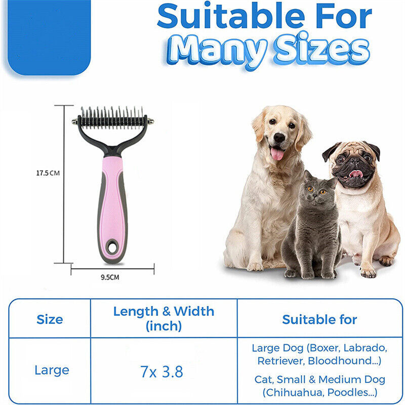 Double-Sided Pet Grooming Brush and Deshedding Rake for Dogs and Cats