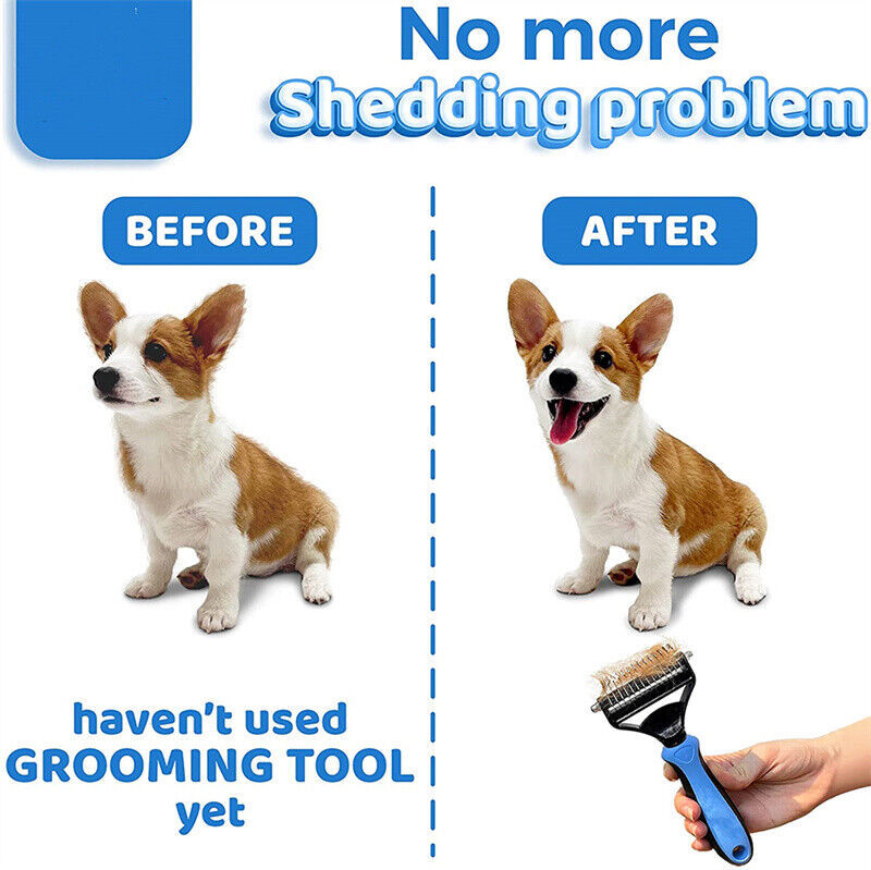 Double-Sided Pet Grooming Brush and Deshedding Rake for Dogs and Cats