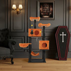 Large Halloween Cat Tower with Perches, Hammocks, and Scratching Posts