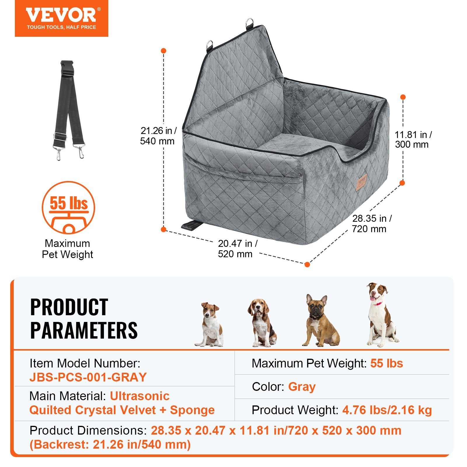 Dog Booster Car Seat Small Medium Large Dog Up To 55 Lbs Gray