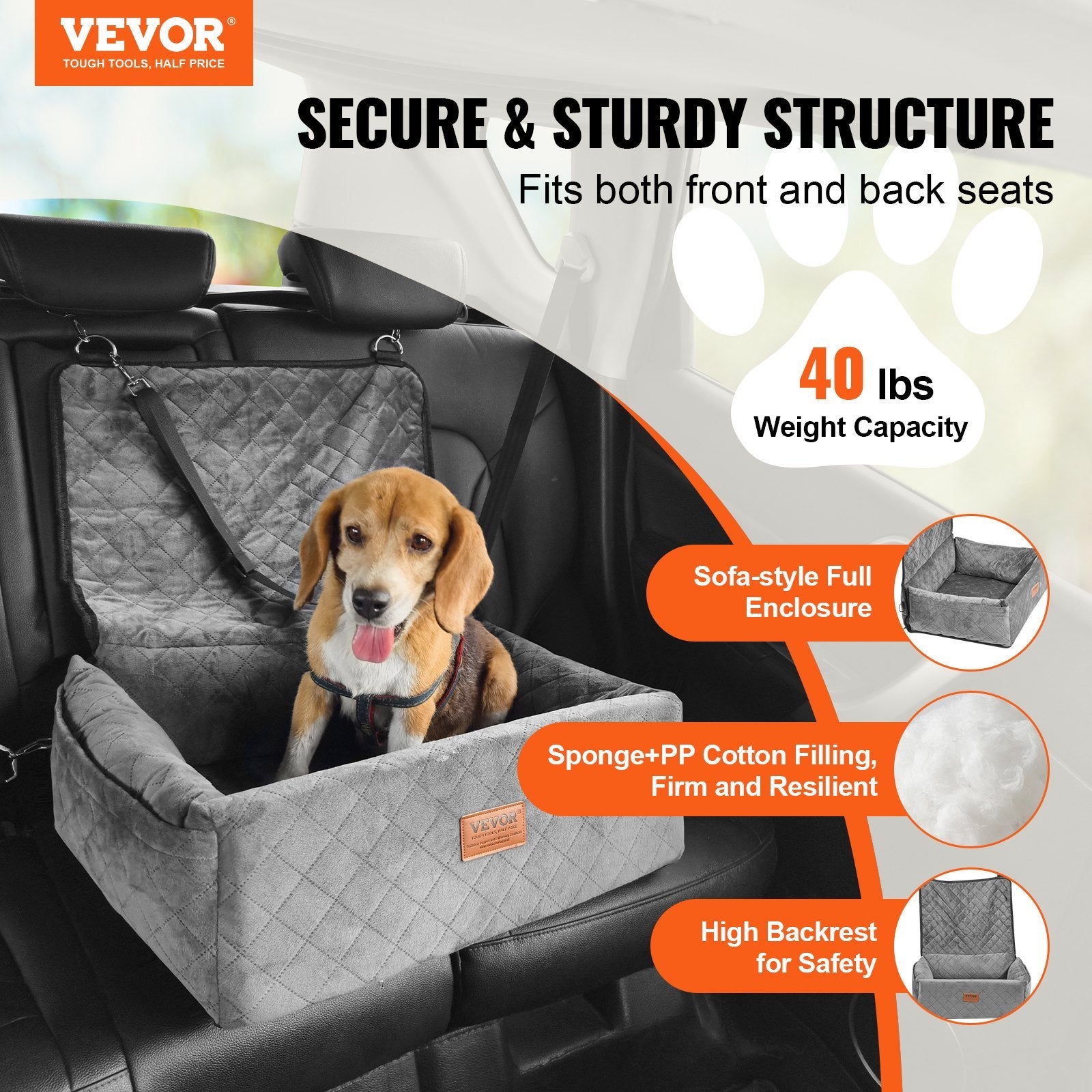 Dog Booster Car Seat For Small Medium Dog Up To 40 Lbs Gray