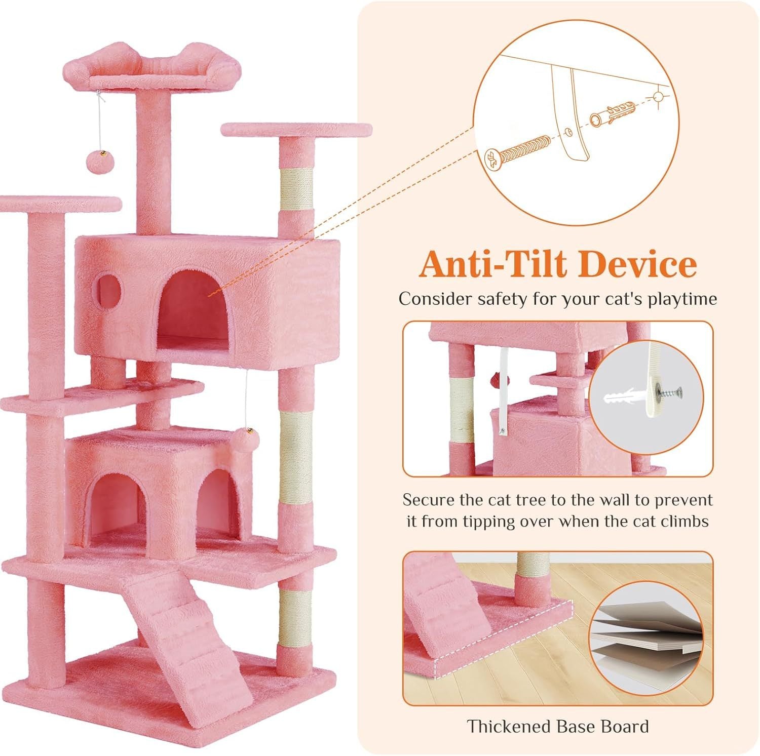 54 -Cat Tree Tower - Multi-level With Sisal Grab Post, Indoor Apartment With Ladder, Plush Toys, Rest And Play