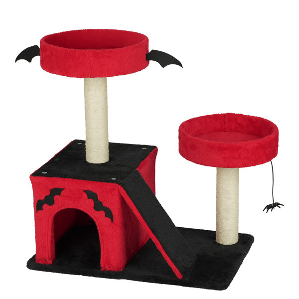 Red Black Gothic Cat Tower with Condo and Spider Toy