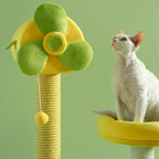Cat climbing frame with durable scratch posts, plush platforms, hammocks, toys, and removable gel pads