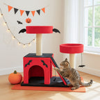 Red Black Gothic Cat Tower with Condo and Spider Toy