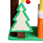 56in Christmas plush cat tree with condos, crown perch, ramp and scratching posts