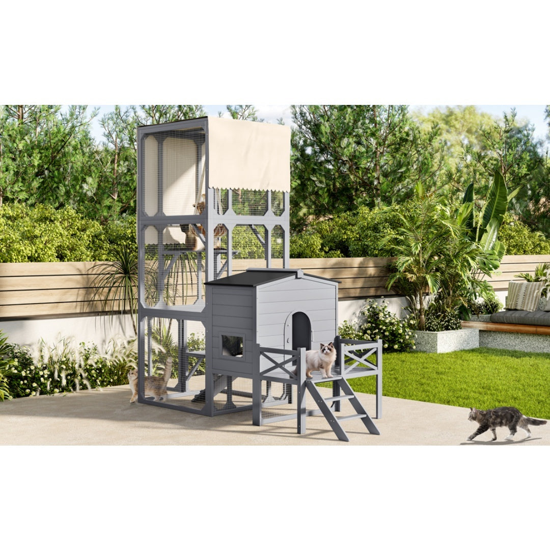 Catio Outdoor Cat House with Platforms, Swing, and Removable Cover
