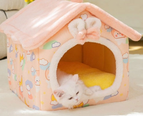 Foldable Dog, Cat Winter Bed, House Enclosed Cave Sofa