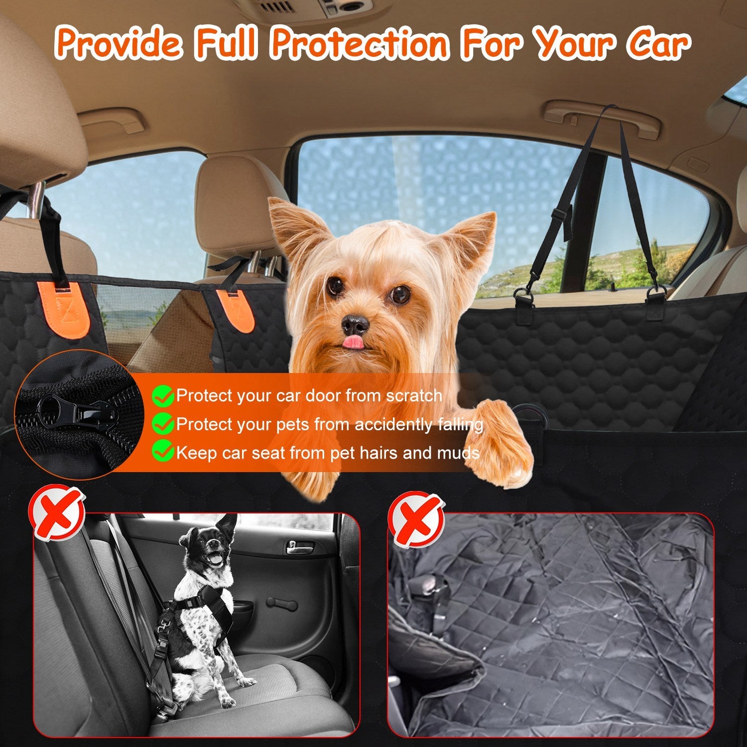 600D Waterproof Dog Car Seat Cover – Back Seat Protector with Side Flaps
