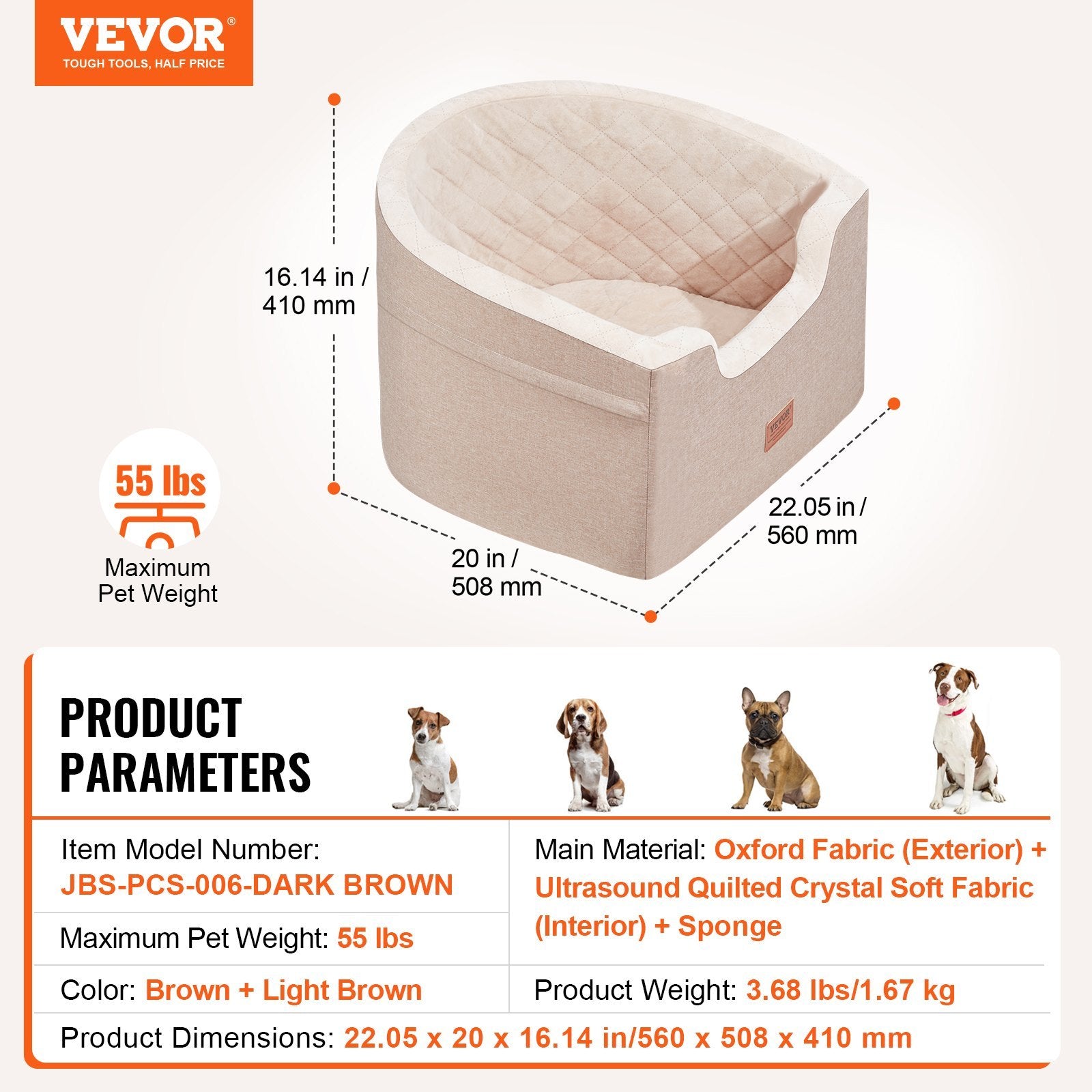 Dog Booster Car Seat, Car Seat For Small Medium Dog Up To 55 Lbs Brown