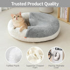 Washable Pet Bed With Blanket & Non-Slip Base For Cats & Small Dogs 22'' X 22'', White