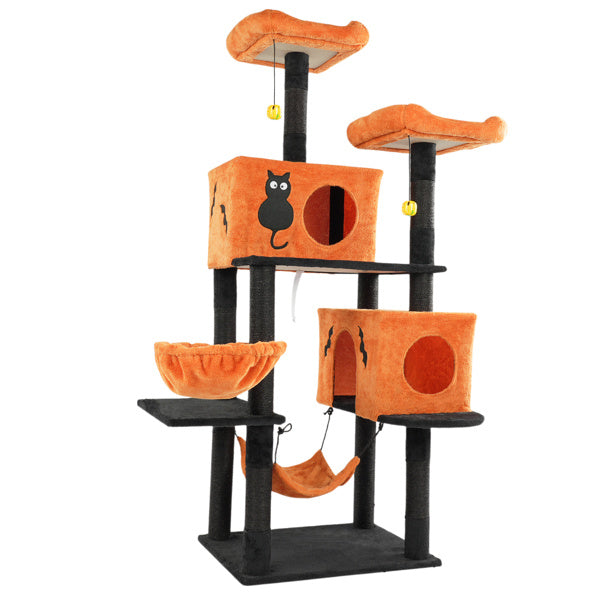 Large Halloween Cat Tower with Perches, Hammocks, and Scratching Posts