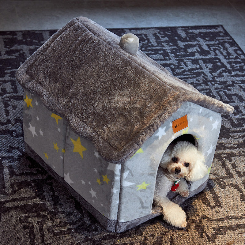 Foldable Dog, Cat Winter Bed, House Enclosed Cave Sofa