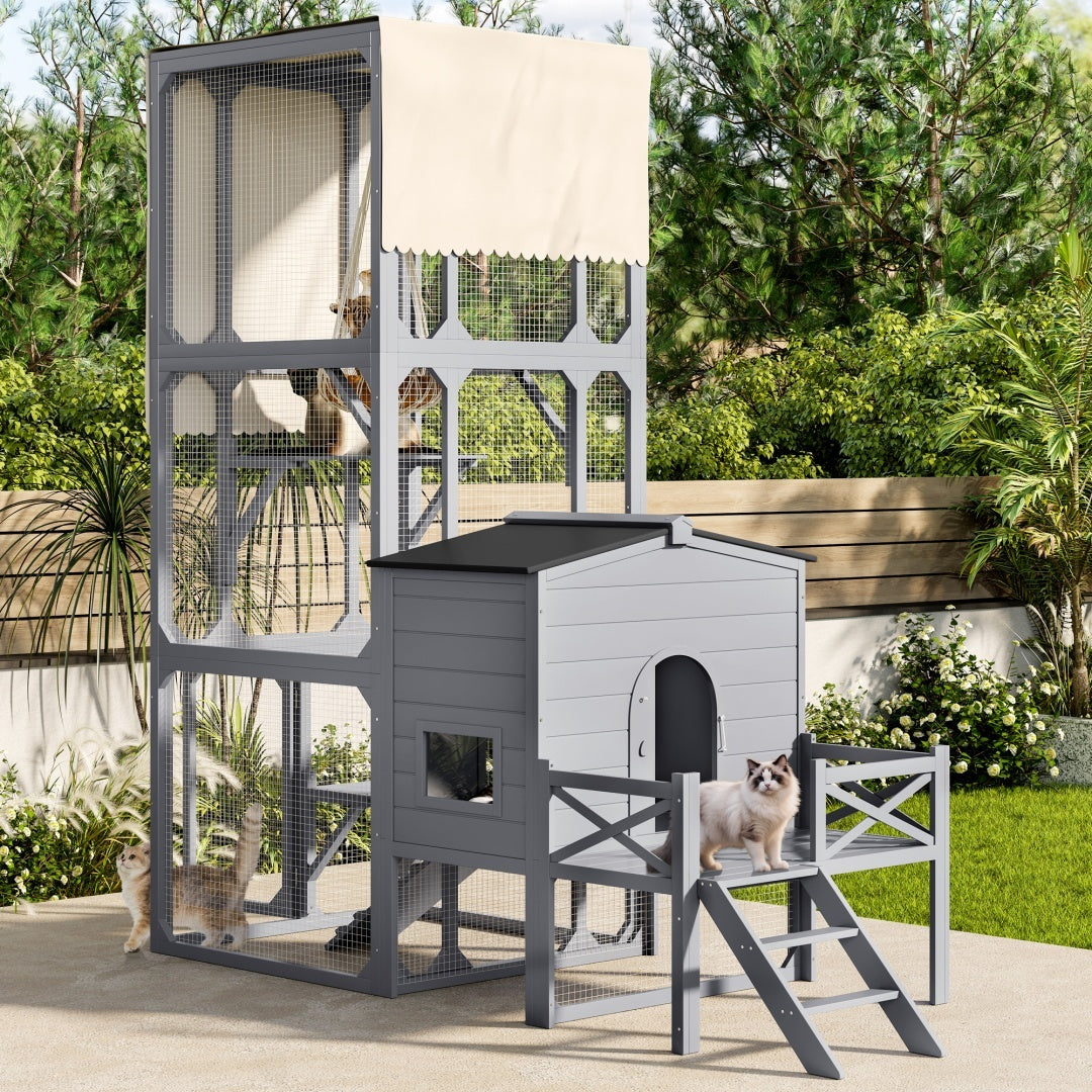 Catio Outdoor Cat House with Platforms, Swing, and Removable Cover