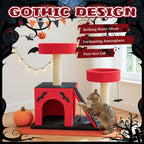 Red Black Gothic Cat Tower with Condo and Spider Toy
