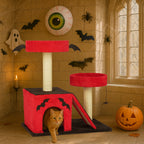 Red Black Gothic Cat Tower with Condo and Spider Toy