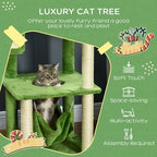 Green Cat Tree with Hammock, Scratching Posts, Platforms, and Play Ball