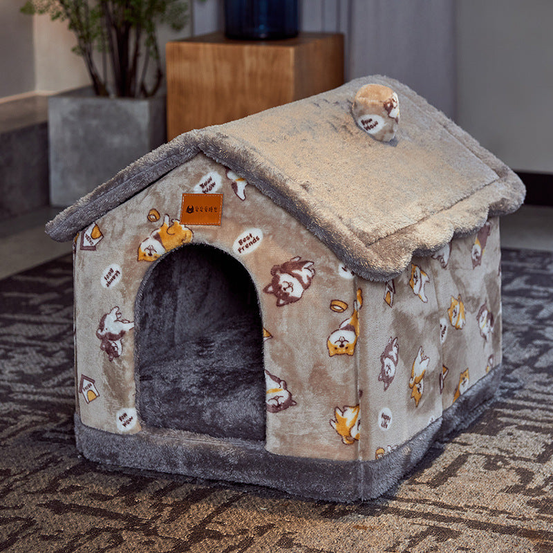 Foldable Dog, Cat Winter Bed, House Enclosed Cave Sofa