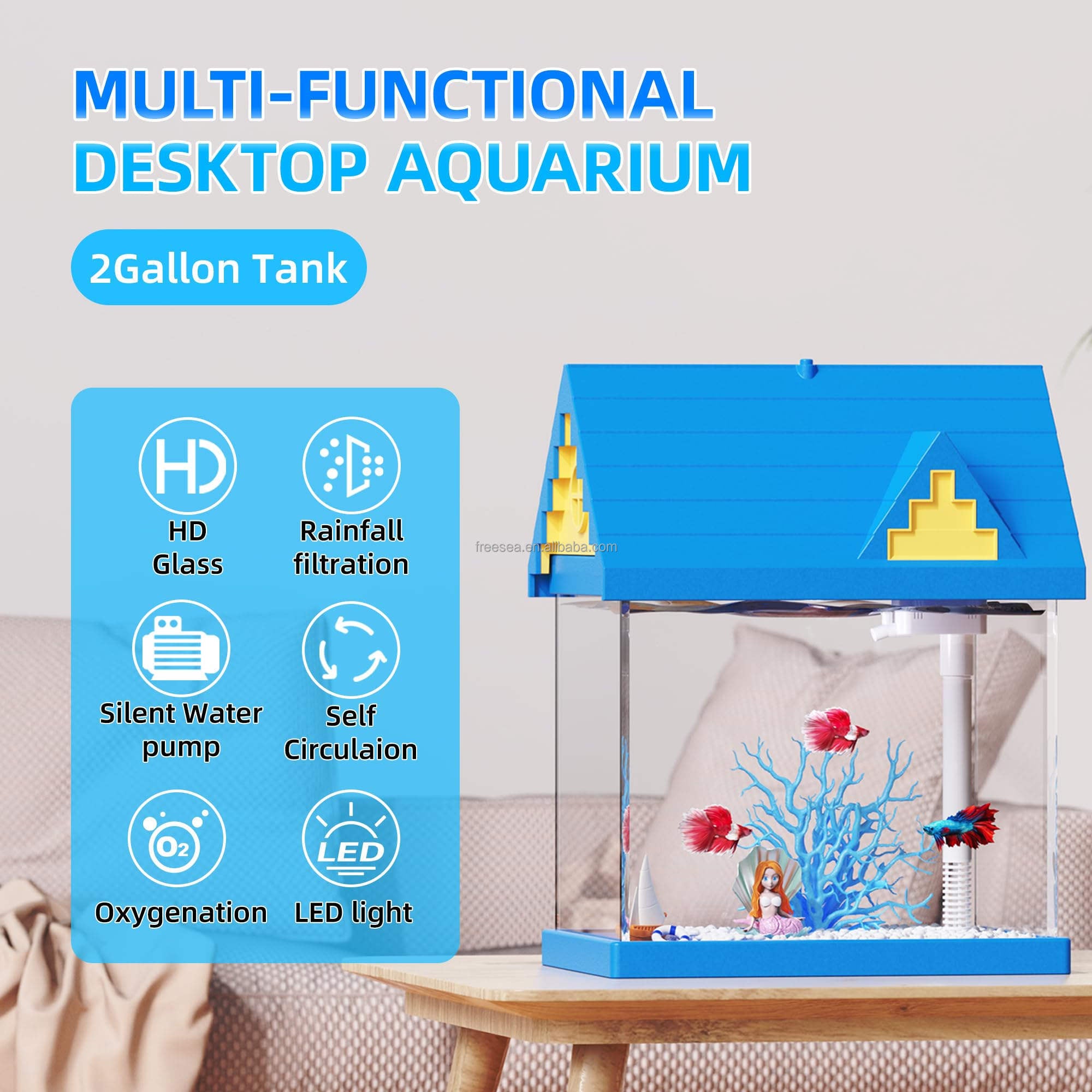 2-gallon Acrylic Fresh-keeping Fish Tank, Equipped With Filtration And Lighting, Suitable For Shrimp, Jellyfish, And Goldfish, Ideal For Children's Bedrooms.