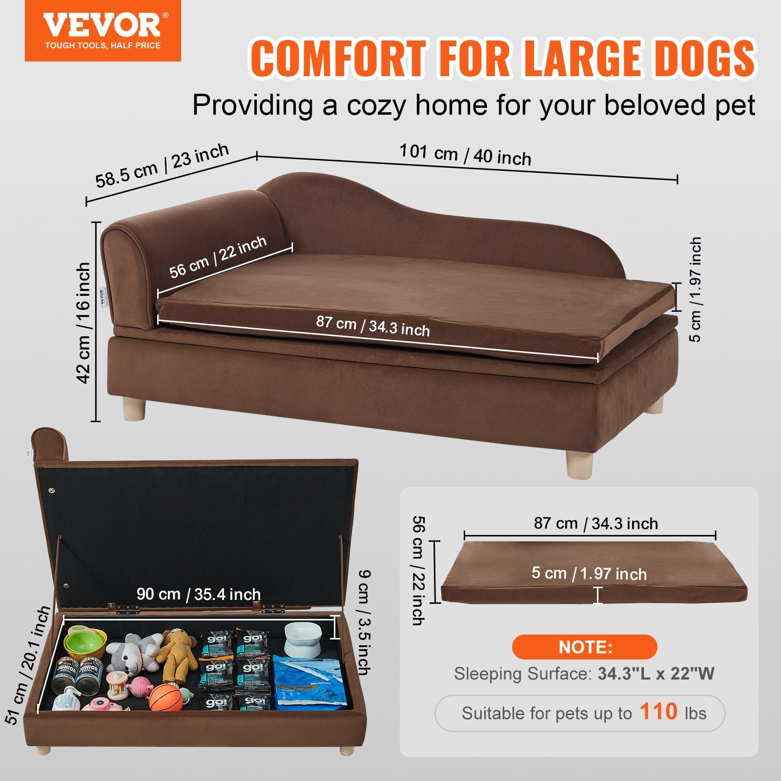 Pet Sofa, Dog Couch For Large-Sized Dogs And Cats, Soft Velvety Dog Sofa Bed, 110 Lbs Loading Cat Sofa