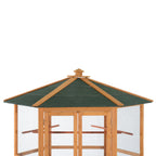 69 Large Wooden Bird Aviary Hexagonal Outdoor Aviary Flight Bird Cage With Covered Roof, Brown