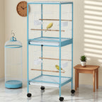 55inch 2 In 1 Bird Cage Aviary Parakeet House For Finches, Budgies With Wheels, Light Blue