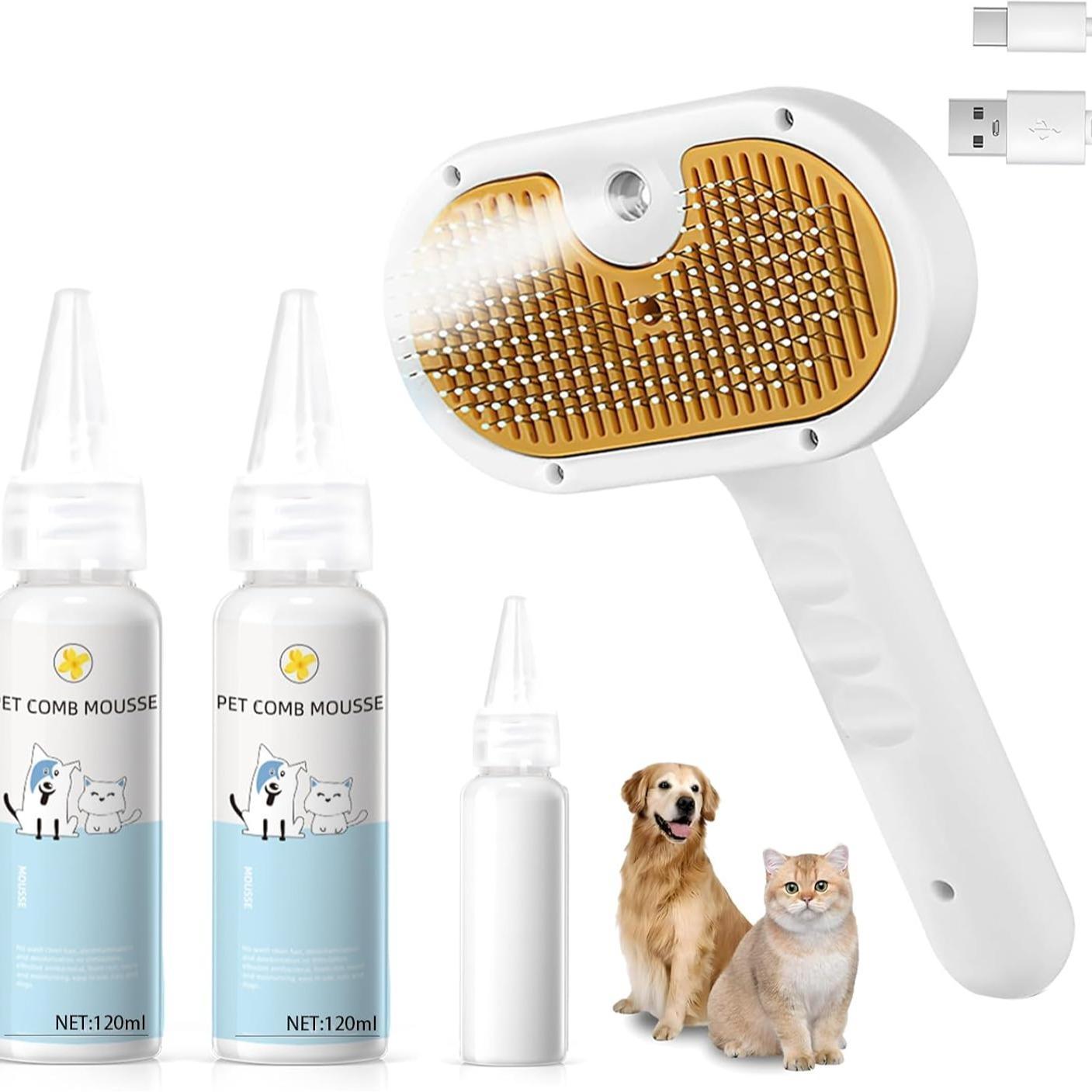 Universal Pet Steam Brush For Cat And Dog, 3-in-1 Spray Hair Removal Comb