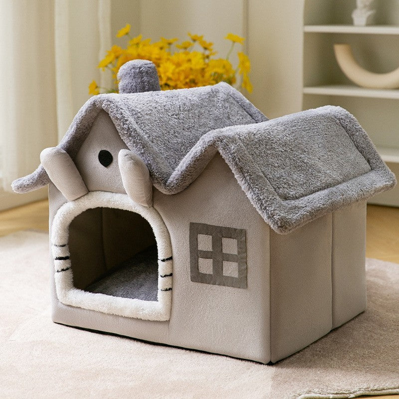 Foldable Dog, Cat Winter Bed, House Enclosed Cave Sofa