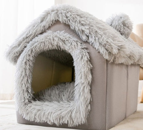 Foldable Dog, Cat Winter Bed, House Enclosed Cave Sofa