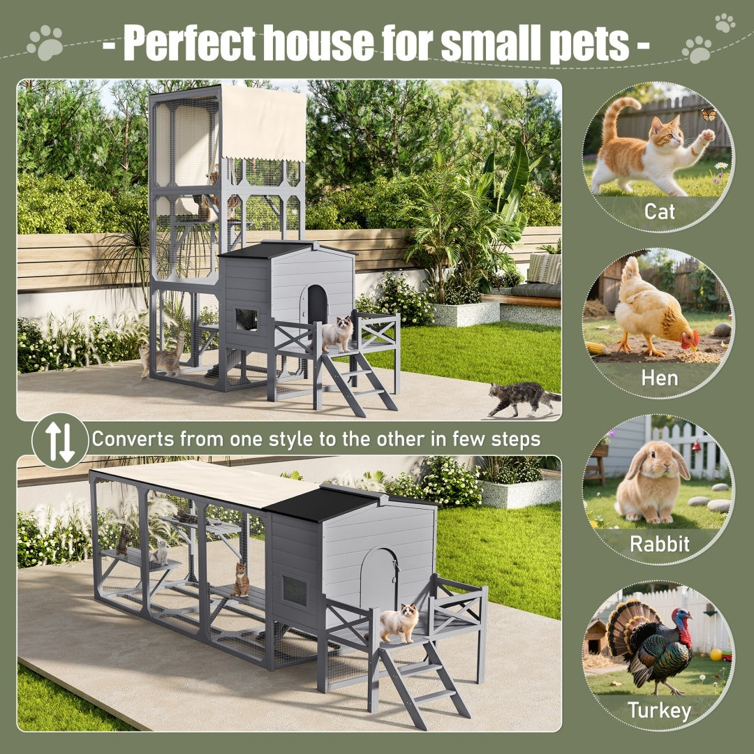 Catio Outdoor Cat House with Platforms, Swing, and Removable Cover