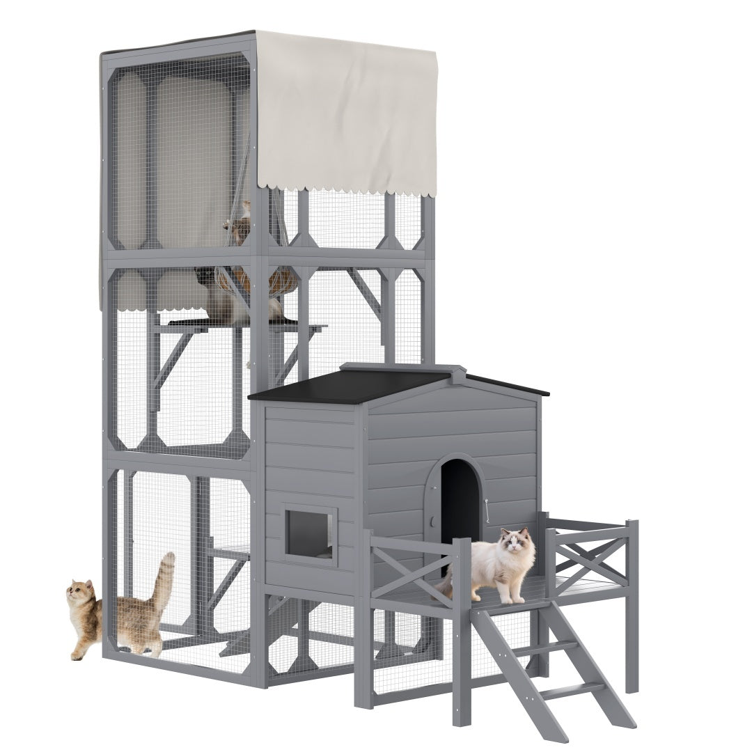 Catio Outdoor Cat House with Platforms, Swing, and Removable Cover