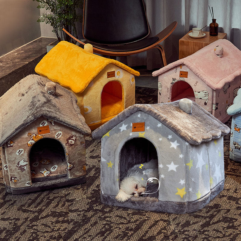 Foldable Dog, Cat Winter Bed, House Enclosed Cave Sofa