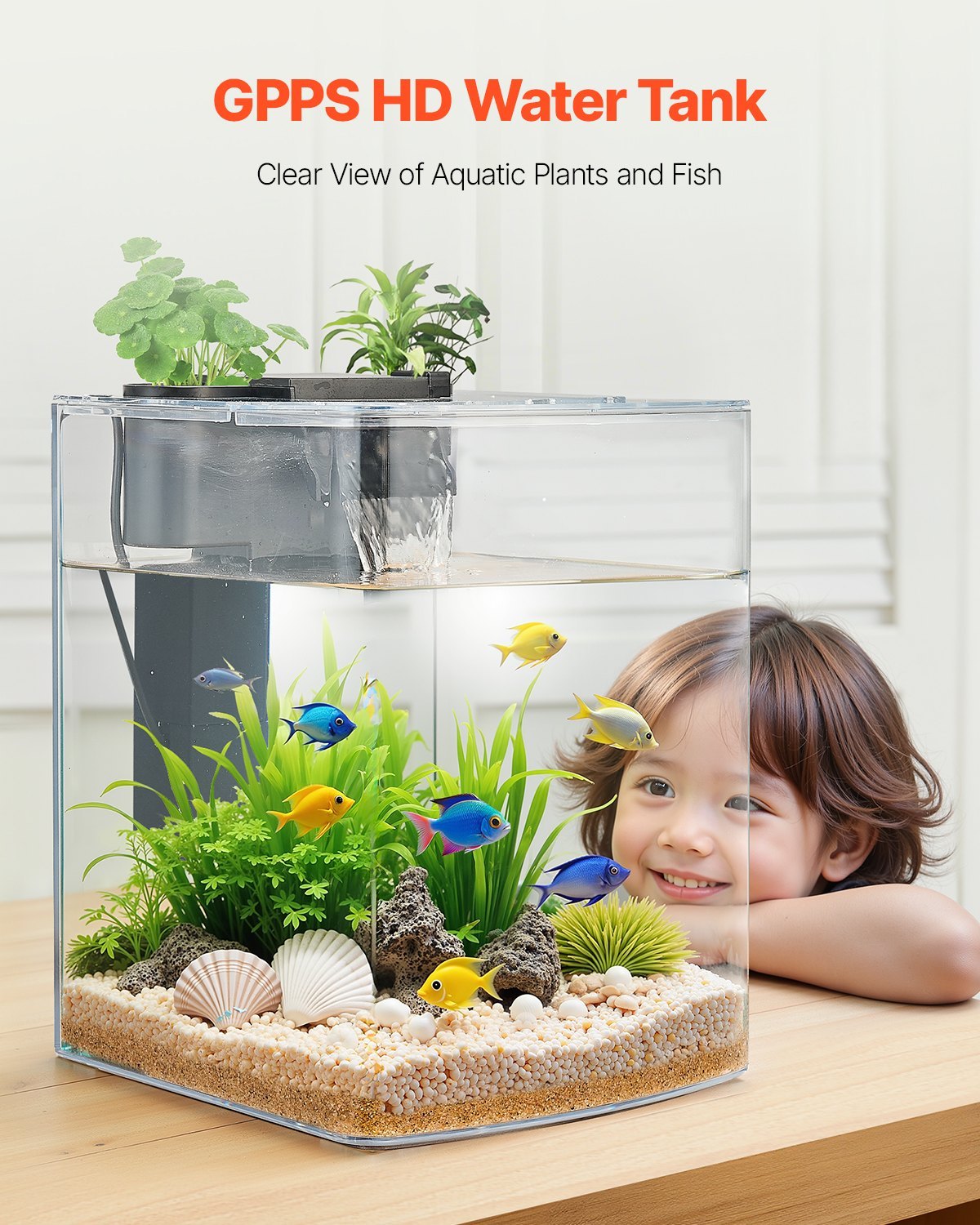 2 Gallon Fish Tank Aquarium Smart Arch Clear GPPS 3 Color Self Cleaning