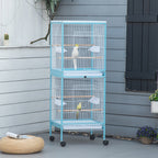 55inch 2 In 1 Bird Cage Aviary Parakeet House For Finches, Budgies With Wheels, Light Blue