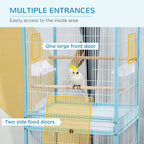 55inch 2 In 1 Bird Cage Aviary Parakeet House For Finches, Budgies With Wheels, Light Blue