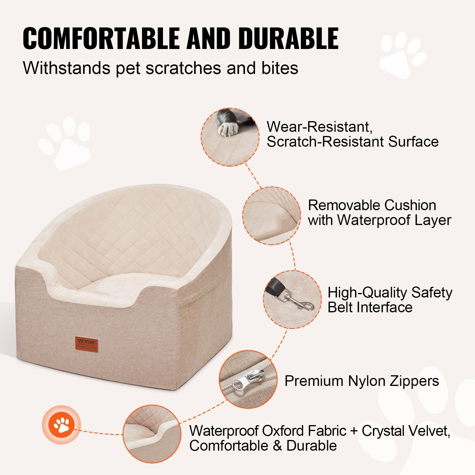 Dog Booster Car Seat, Car Seat For Small Medium Dog Up To 55 Lbs Brown