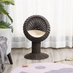 27 Elevated Cat Bed Rotatable Egg Chair Pod Thick Cushion Natural Mat Grass Woven Coffee