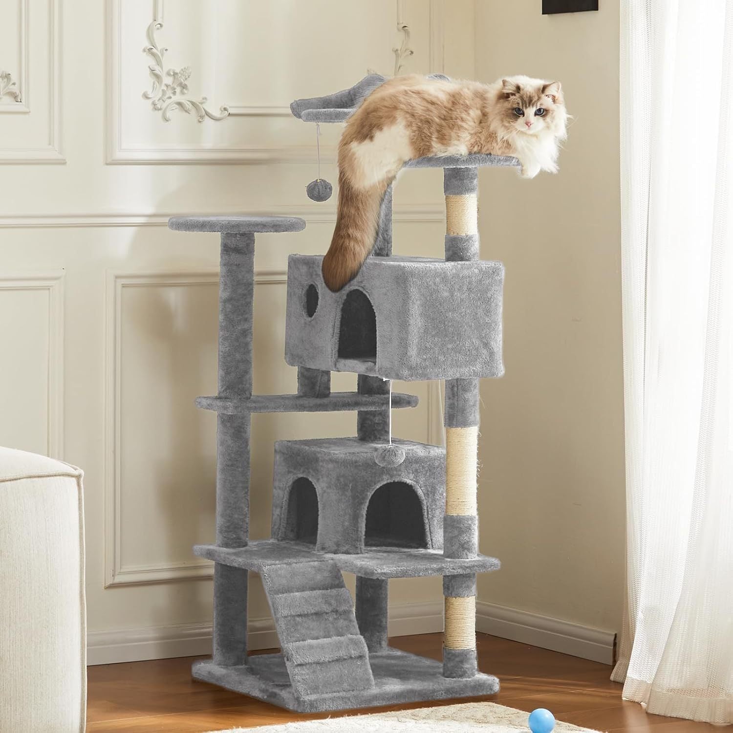 54 -Cat Tree Tower - Multi-level With Sisal Grab Post, Indoor Apartment With Ladder, Plush Toys, Rest And Play