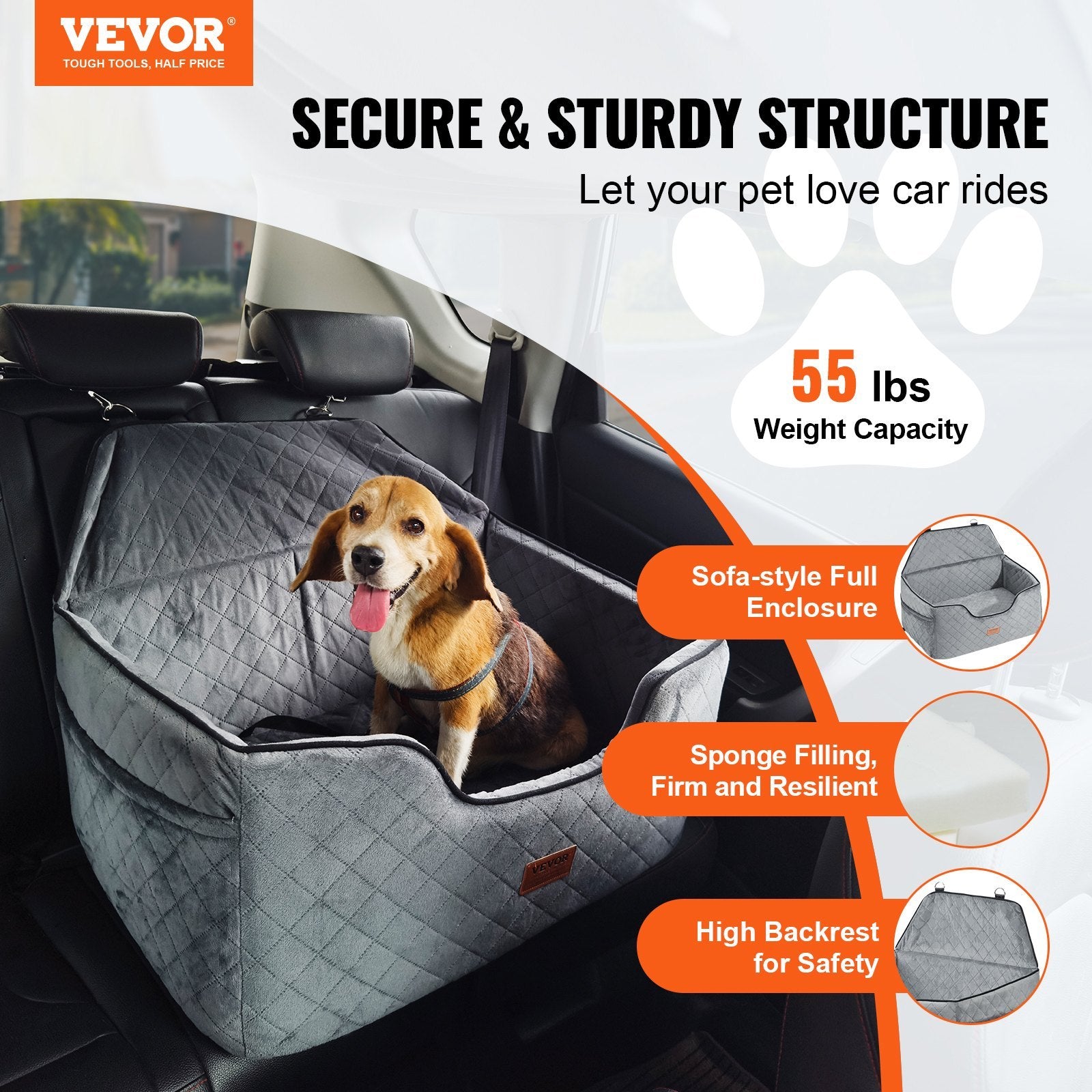 Dog Booster Car Seat Small Medium Large Dog Up To 55 Lbs Gray